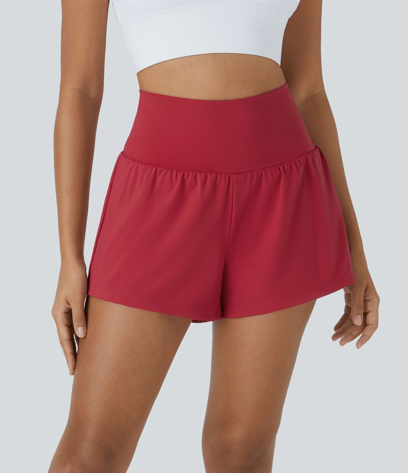 Short 7,5cm Yoga 2 en 1 Super Taille Haute Poches Arrière Poches Cachées Latérales