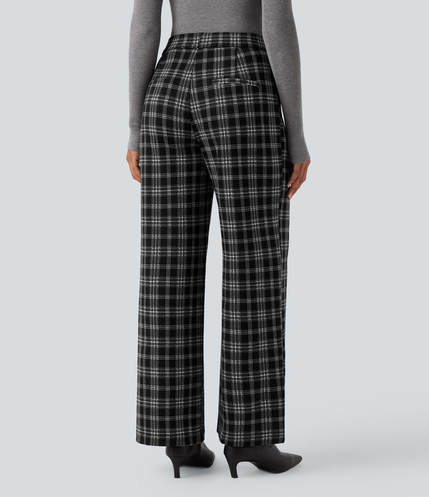 Pantalon tailleur droit Halara Flex™ taille haute pied-de-poule à carreaux avec poches