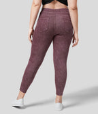 Halara Flex™ Legging Casual 7/8 Grande Taille en Denim Tricot Extensible Coloré à Taille Haute avec Poches Latérales Arrière