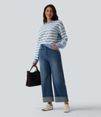 Pull casual col rond à manches longues à rayures
