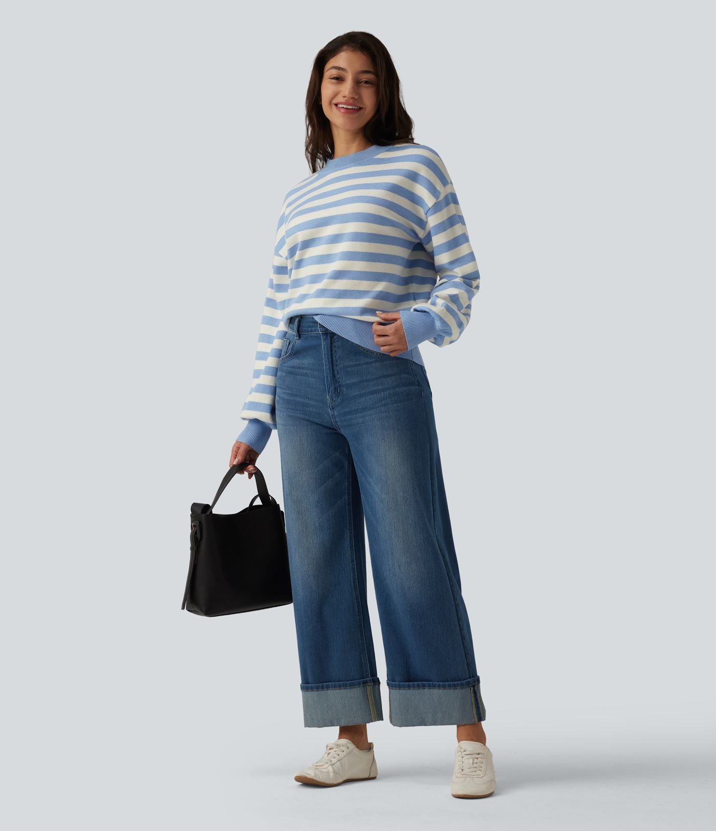 Pull casual col rond à manches longues à rayures