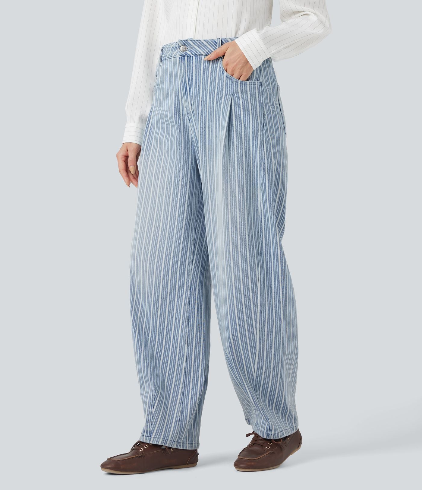 Jean barrel Halara Flex™ rayé taille haute avec poches