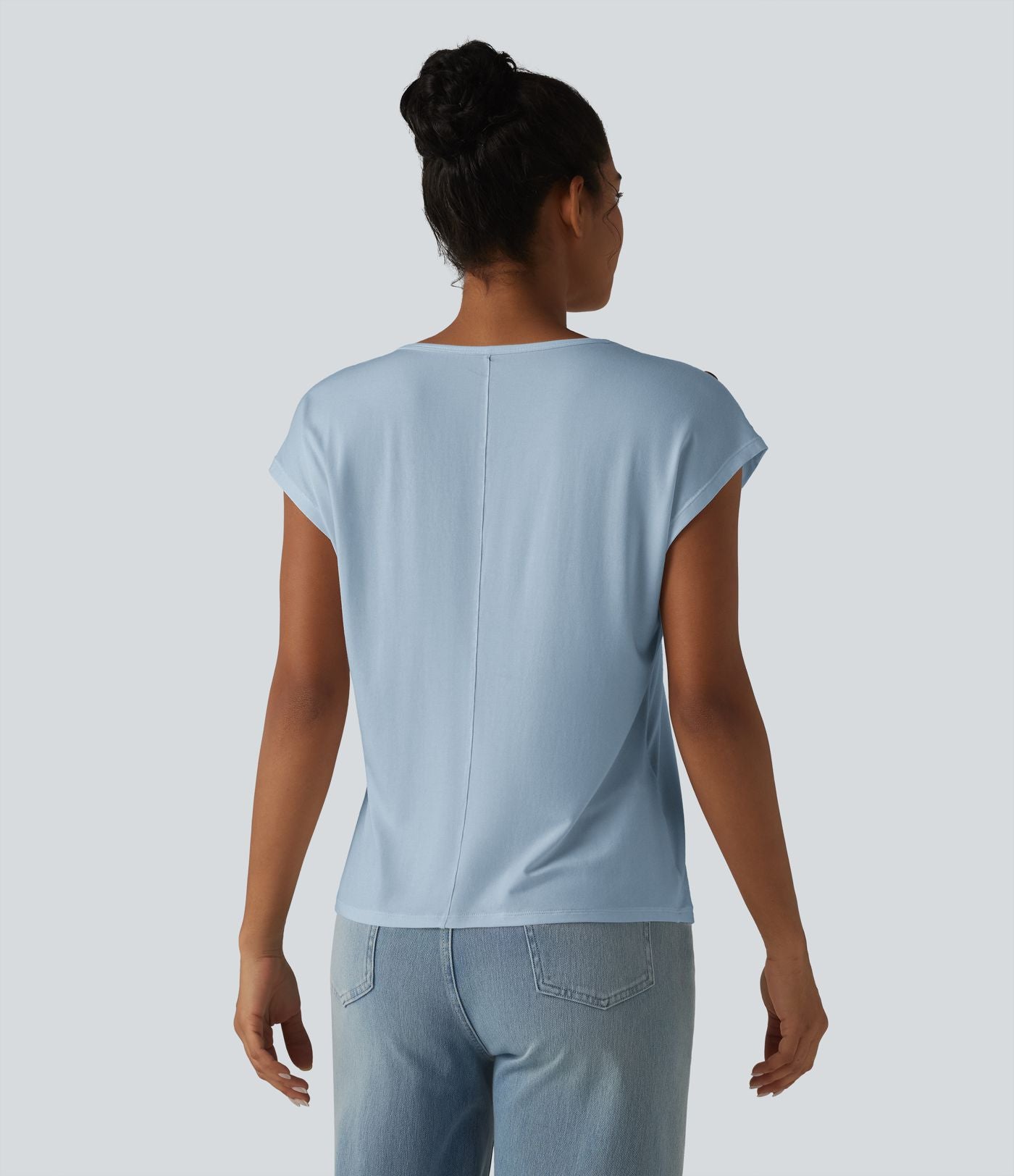 T-shirt décontracté col V manches courtes boutons décoratifs