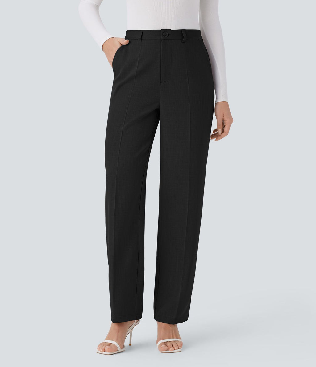 Pantalon tailleur droit à taille haute avec poches latérales