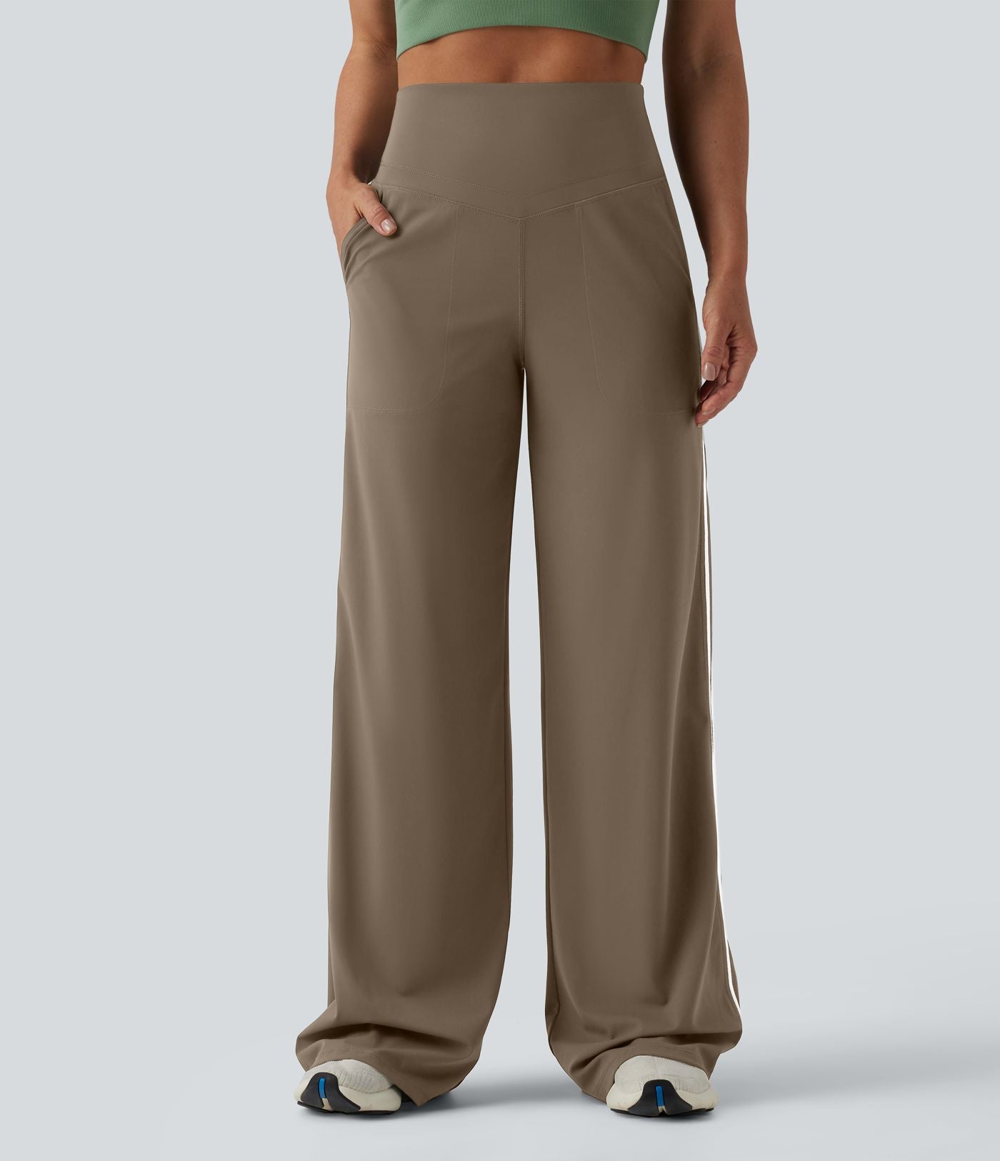 Pantalon ample yoga Halara UltraSculpt™ taille haute gainant à rayures color block avec poches