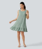 Robe mini sans manches à encolure arrondie avec ourlet à volants, coussinets amovibles et bonnets E à G