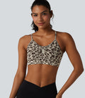 OneForm Brassière de sport de yoga sans couture imprimé léopard bretelles ajustables froncée avec soutien-gorge intégré