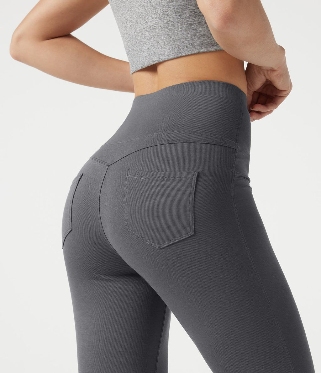 Pantalon bootcut décontracté, taille haute, à poches