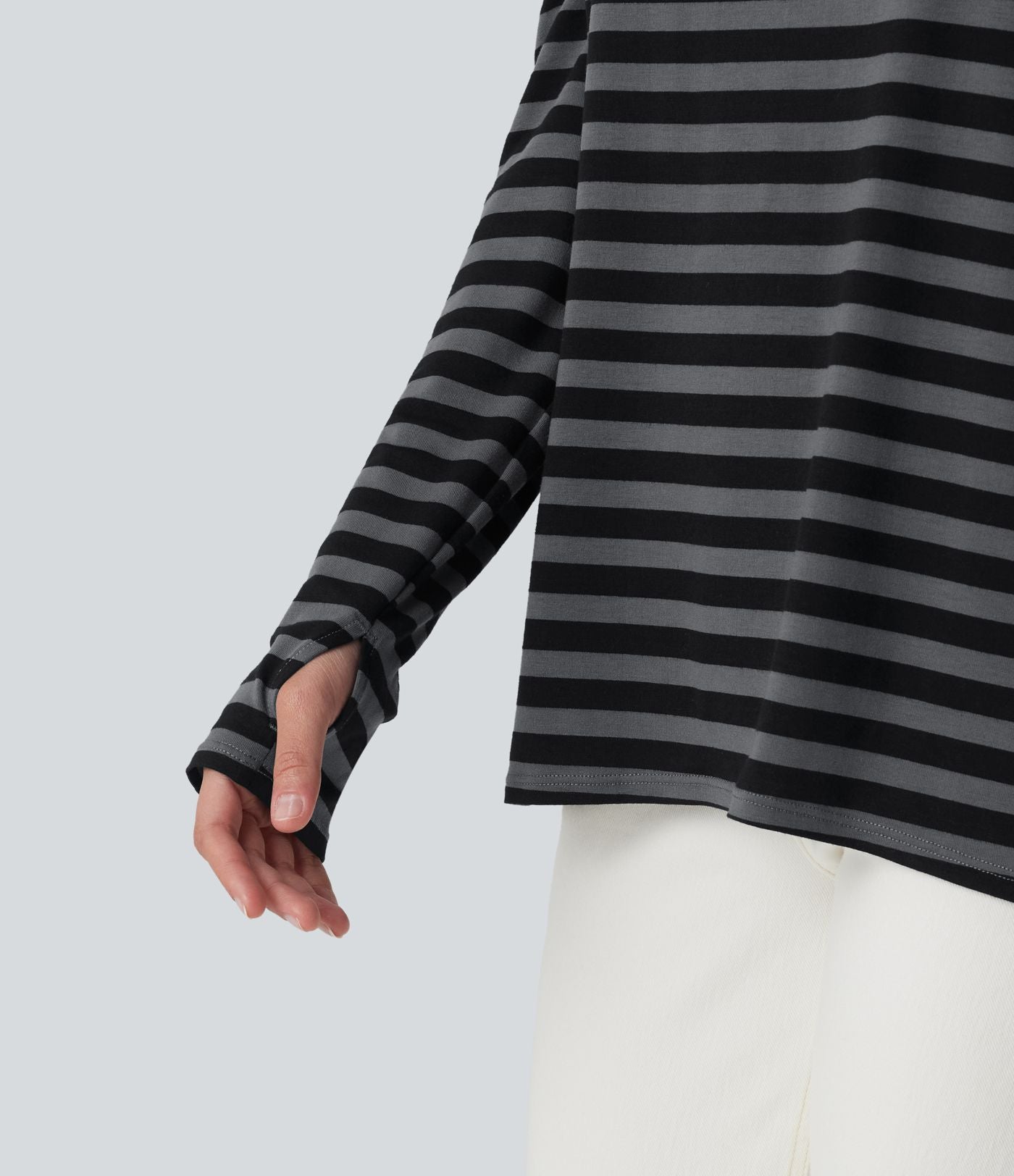 T-shirt ample décolleté plongeant manches longues à rayures et trous pour les pouces - Réversible devant et dos
