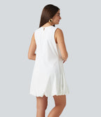 Robe sport mini de danse col rond sans manches coupe boule avec poches