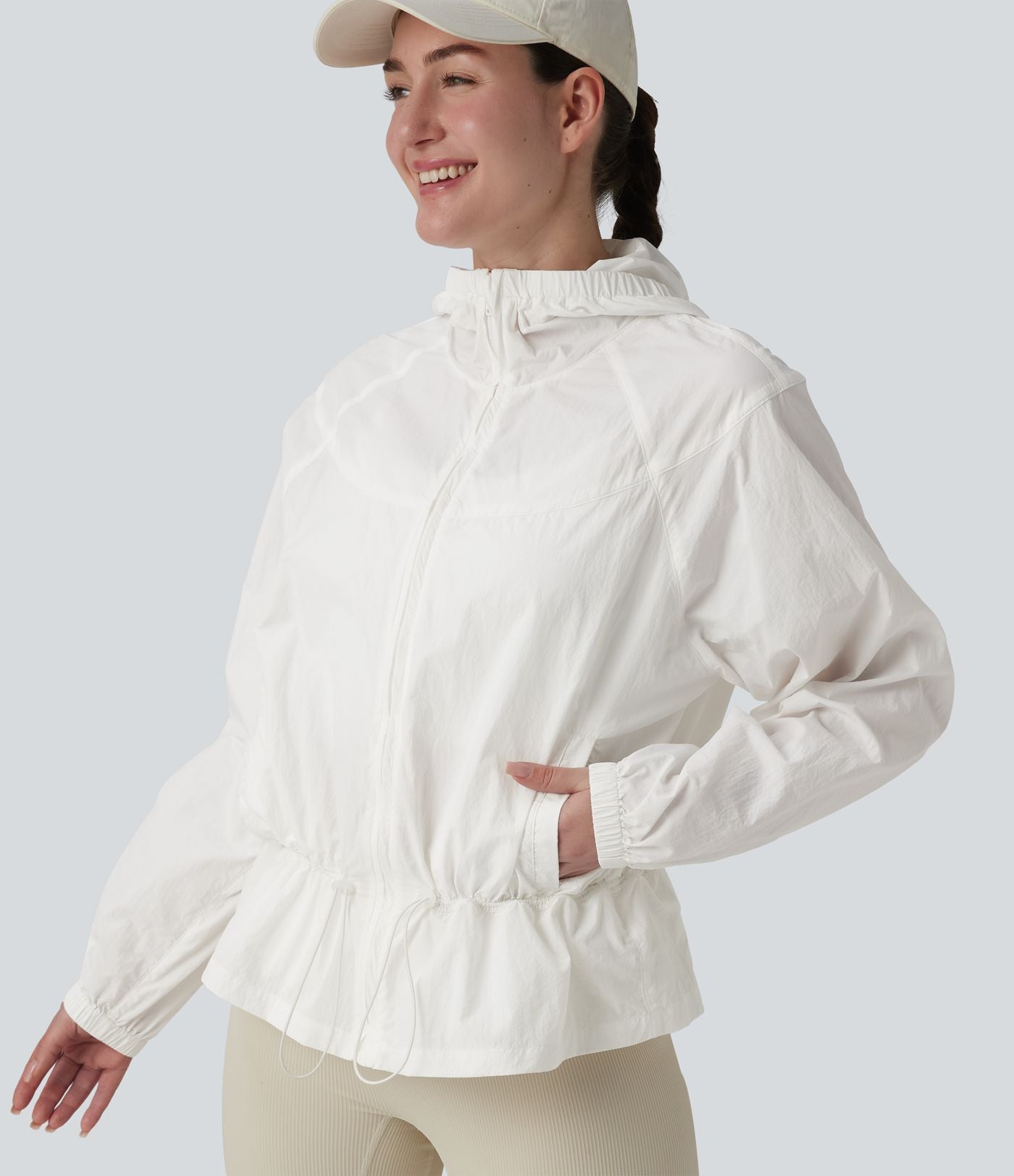 Coupe-vent casual à capuche avec cordon de serrage et poches