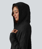 Gilet long casual à capuche manches longues avec poches