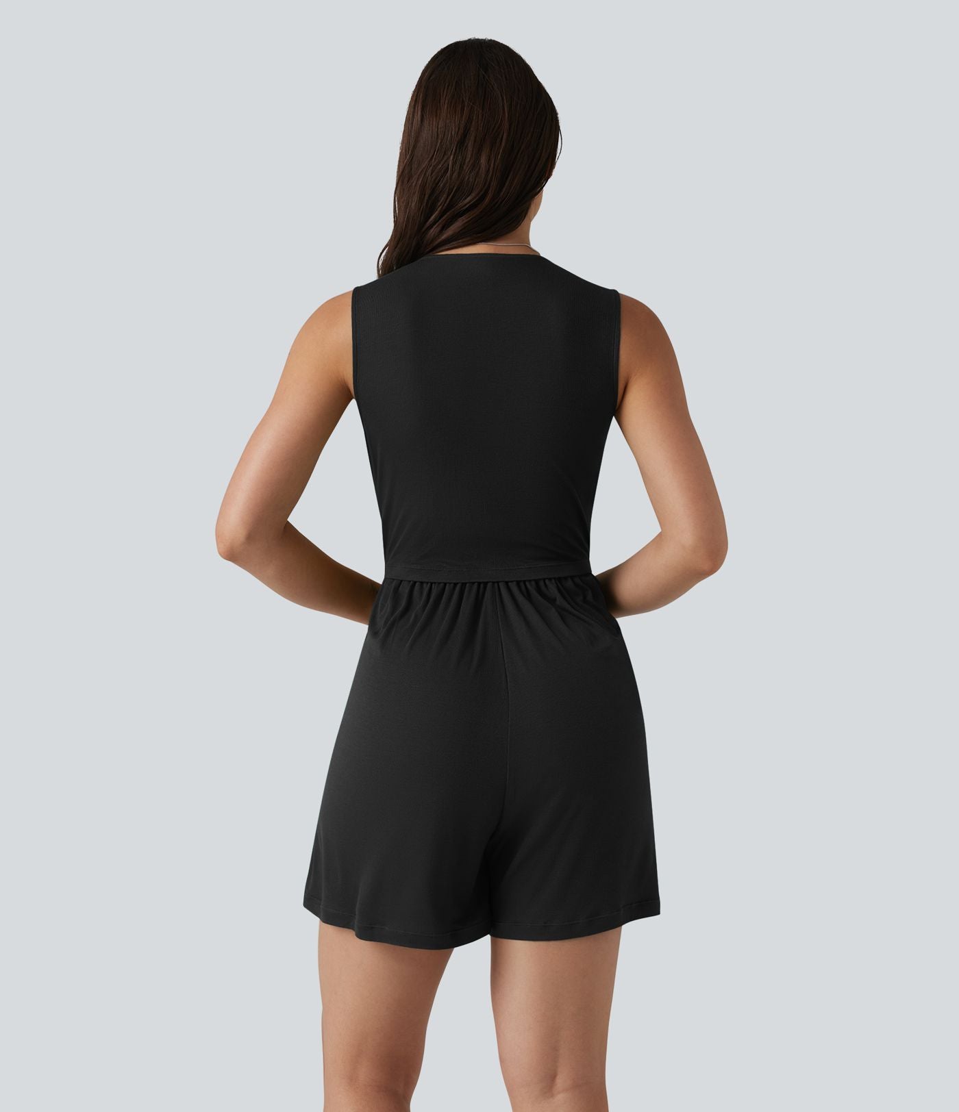 Combishort casual côtelé sans manches col V, fronces et soutien-gorge intégré, avec poches – Easy Peasy