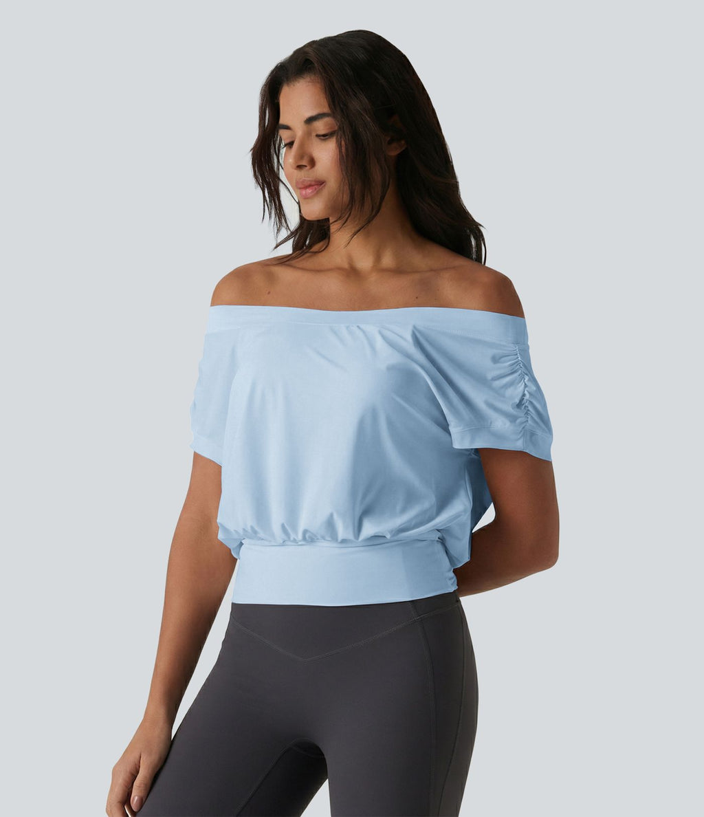 Haut de sport yoga épaules dénudées manches courtes oversize effet frais InstantCool séchage rapide