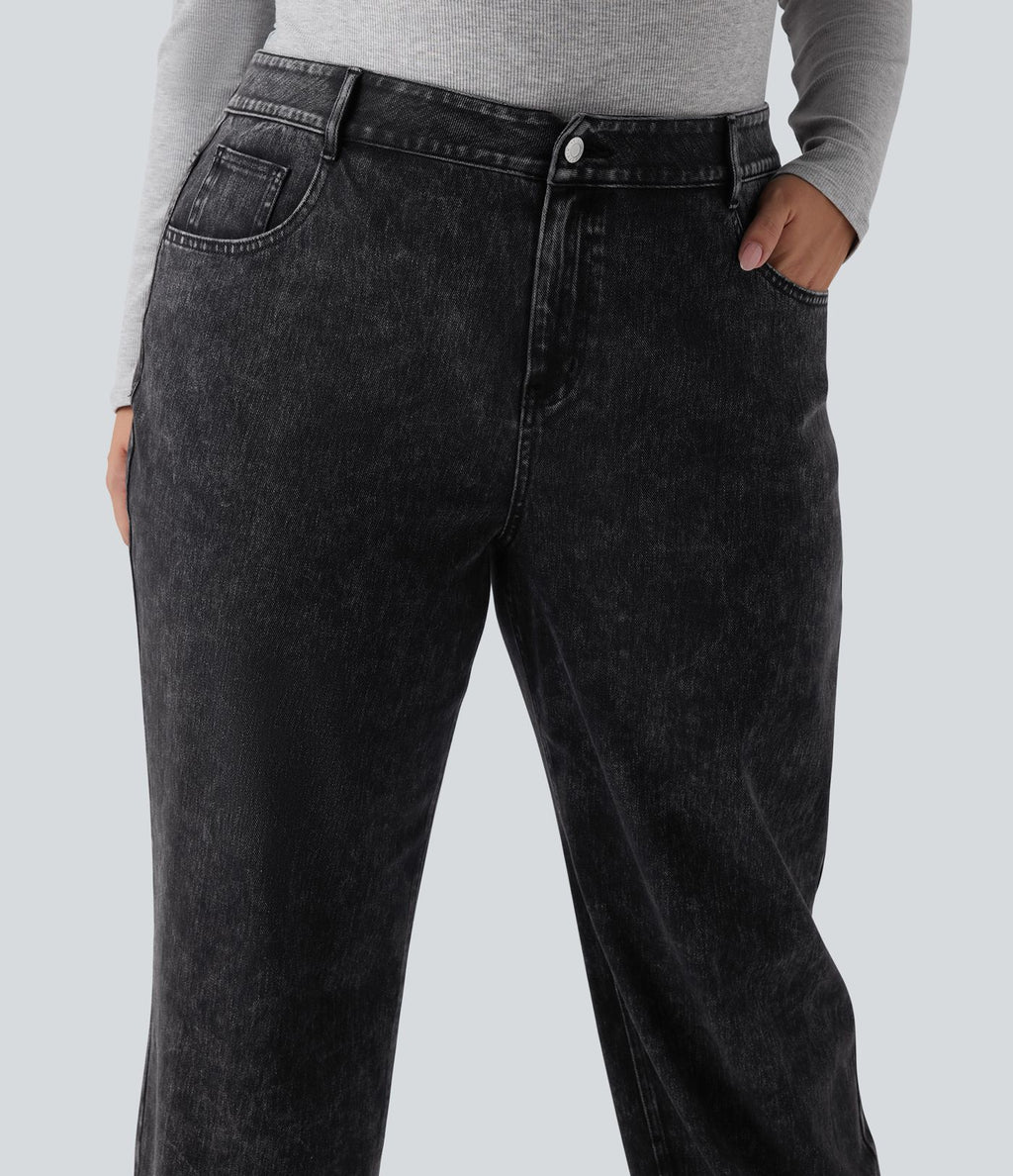 Halara Flex™ Jean casual grande taille jambe droite taille haute avec poches