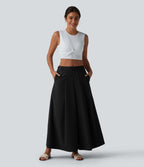 Pantalon culotte décontracté 7/8 à taille mi-haute plissé avec poches