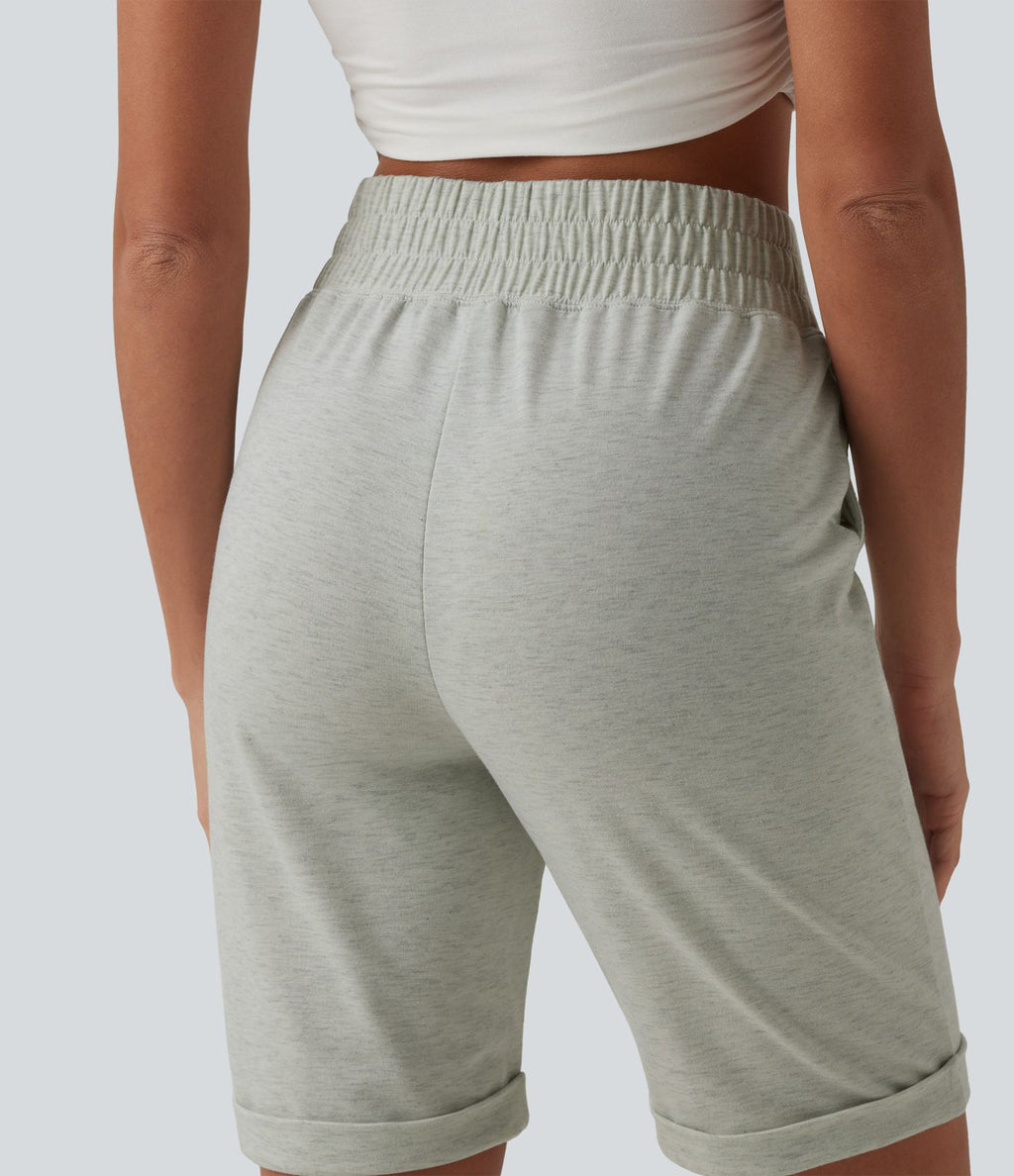 Short sweat décontracté taille haute à ourlet roulé avec poches