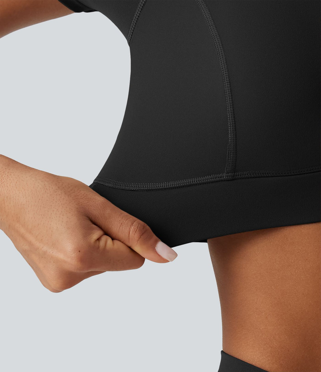 Crop top col V manches courtes Halara UltraSculpt™, base croisée et coussinets amovibles
