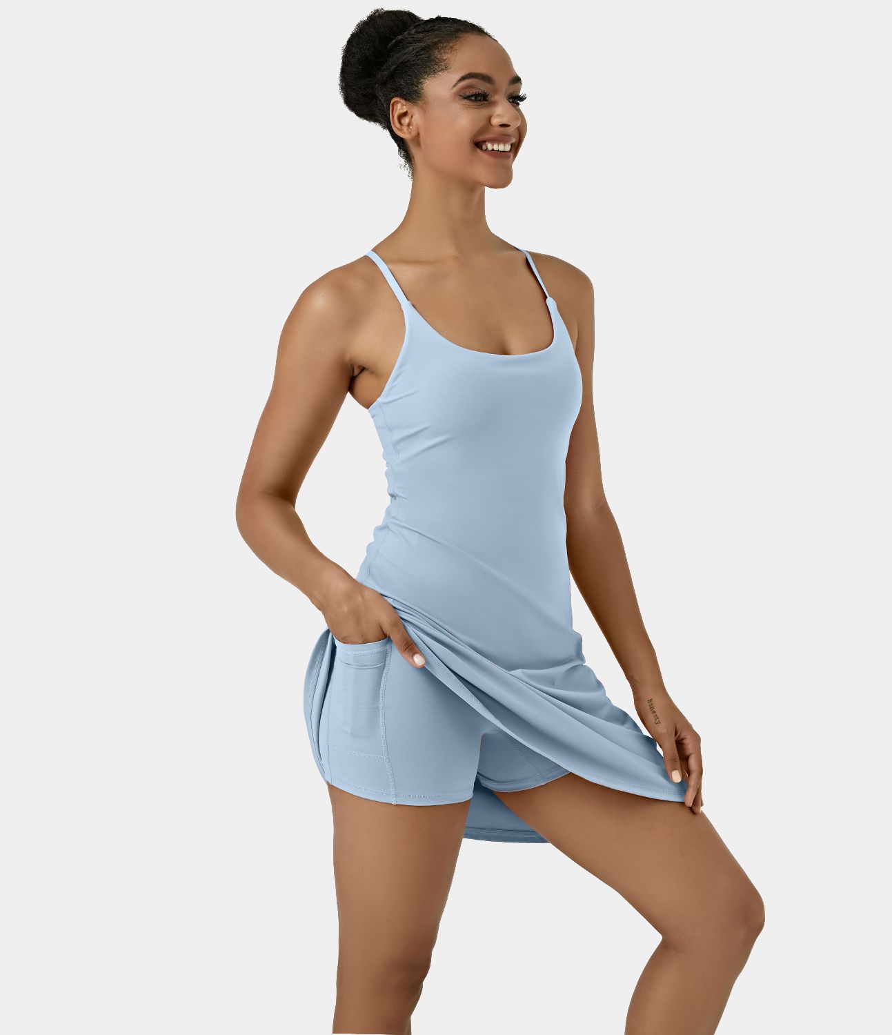 Softlyzero™ Airy Robe Sport de Yoga Plus Longue Dos Nu Découp Bretelles Réglables et Poches