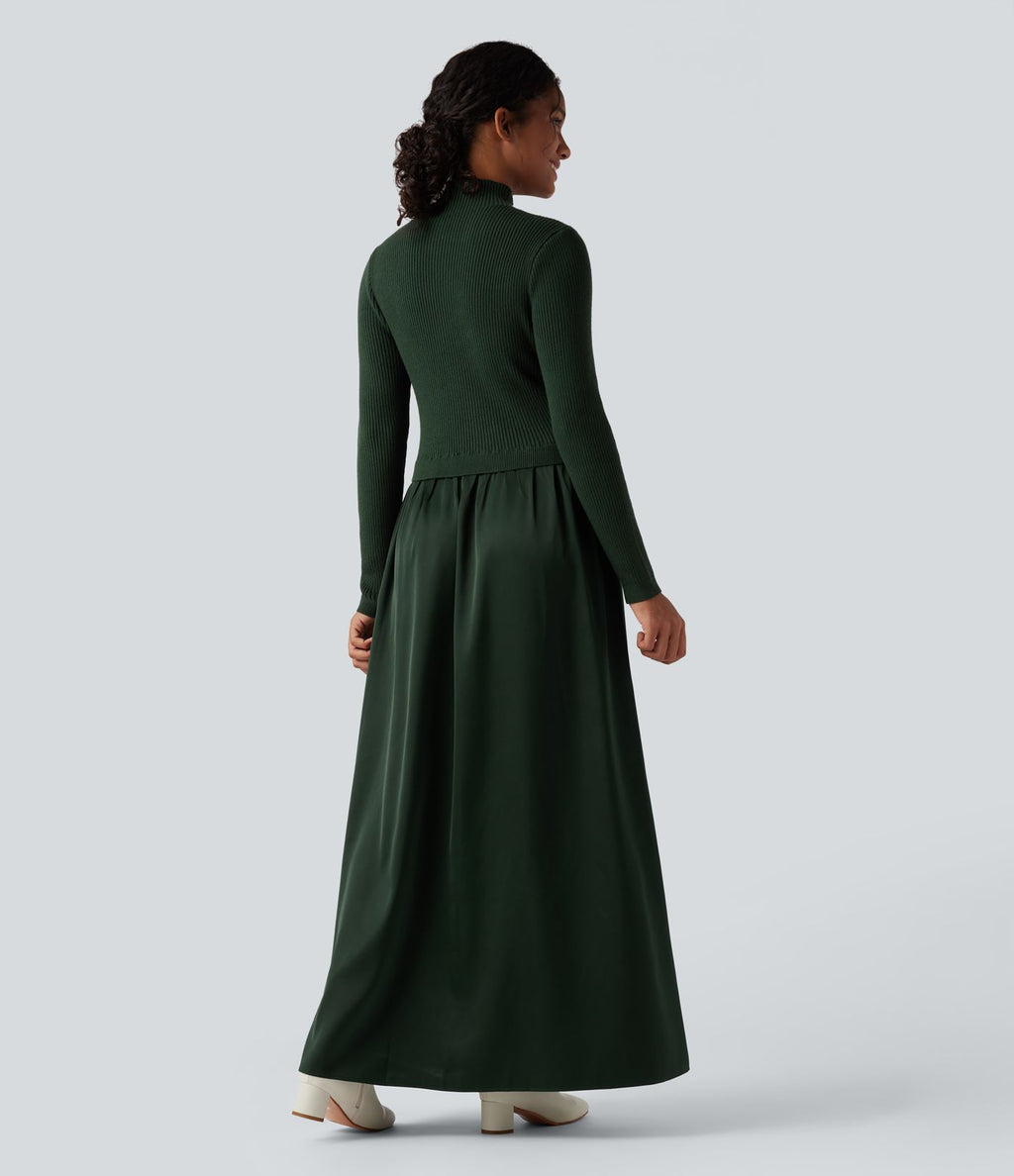 Robe pull longue tailleur col montant manches longues