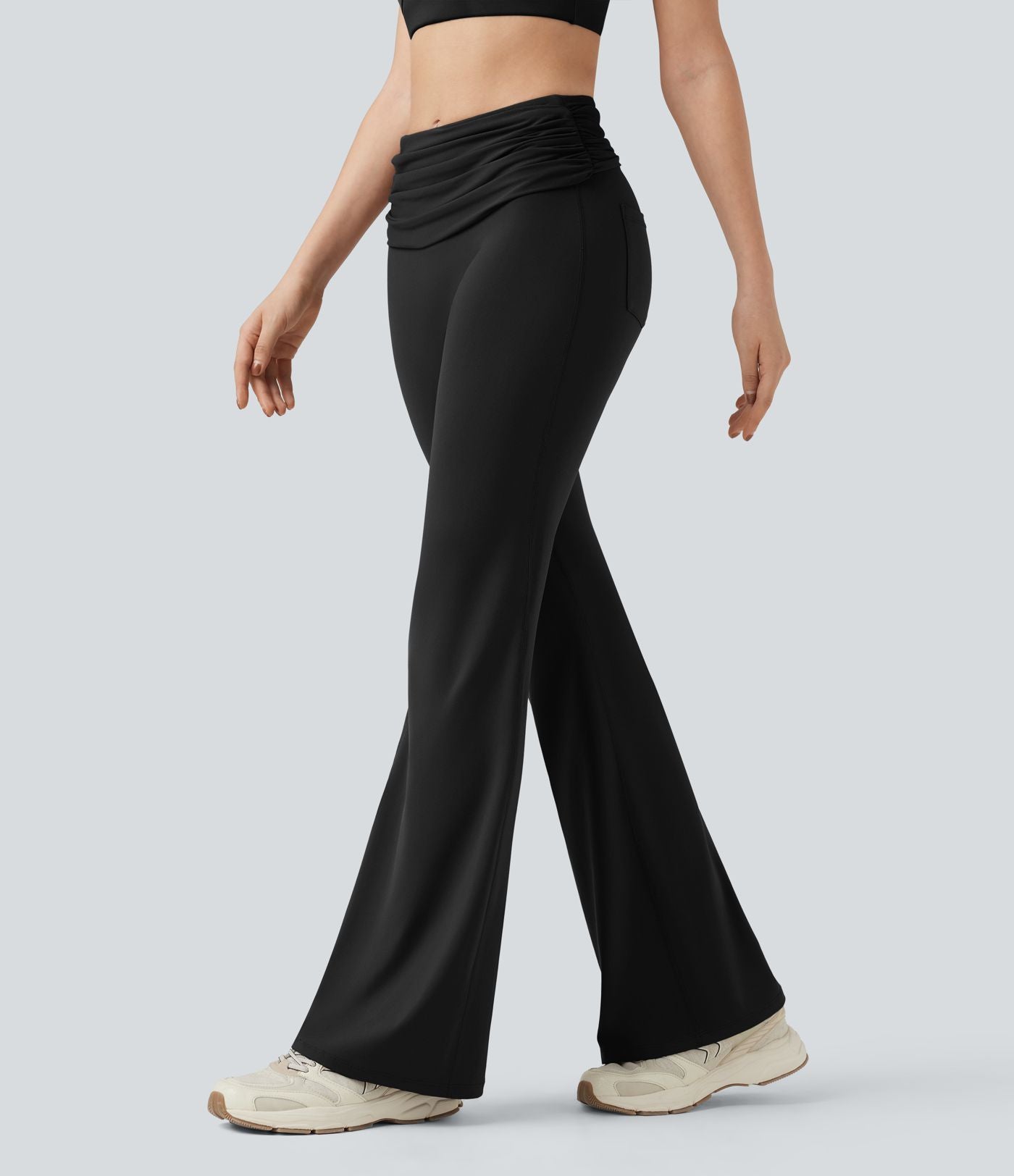 Pantalon de danse à coupe bootcut gainant taille mi-haute repliable avec fronces et poches Halara UltraSculpt™