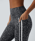 Legging 7/8 d'entraînement taille haute gainant imprimé léopard et rayures color block Halara UltraSculpt™ avec poches