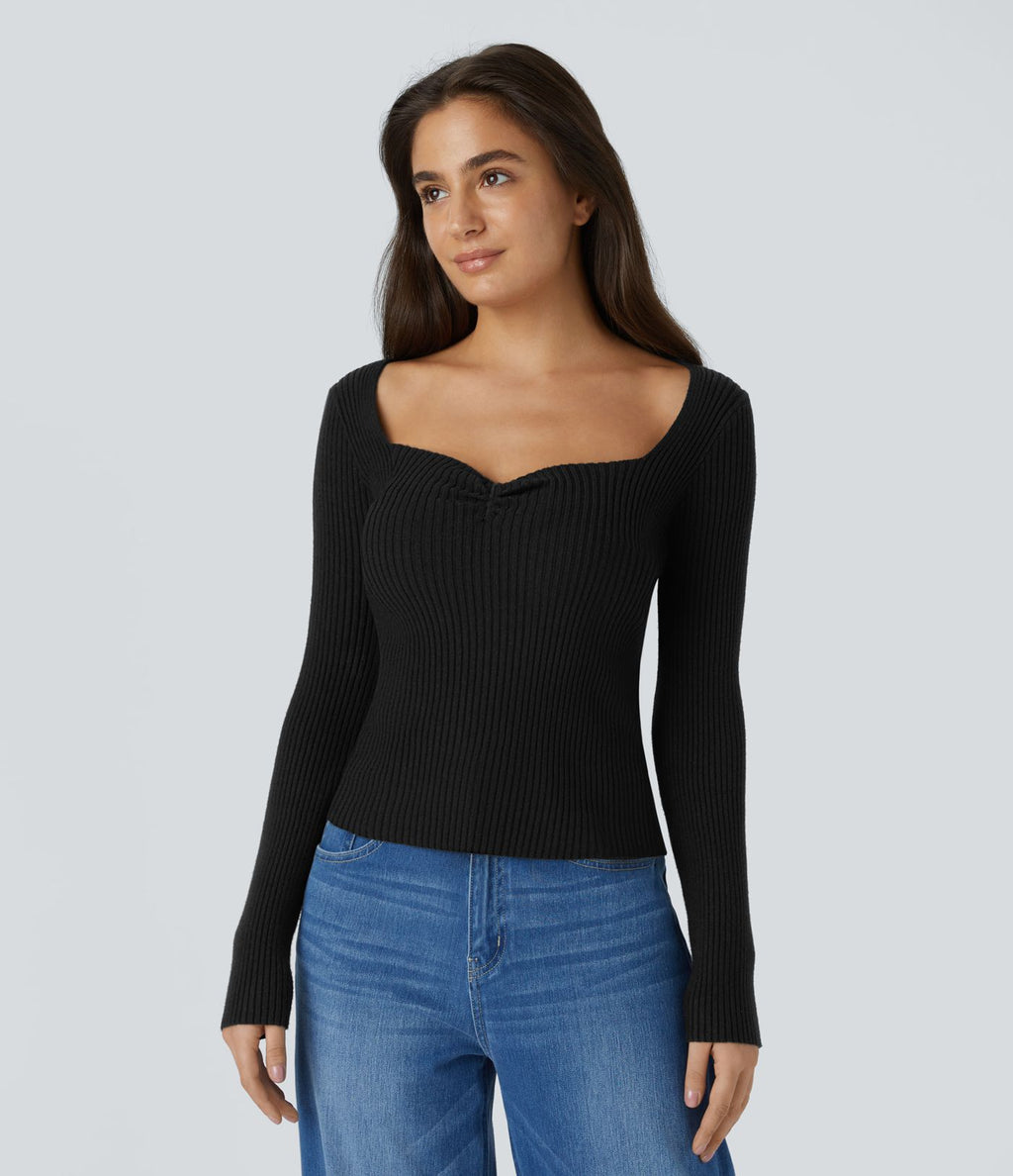 Pull décontracté moulant à col cœur et manches longues