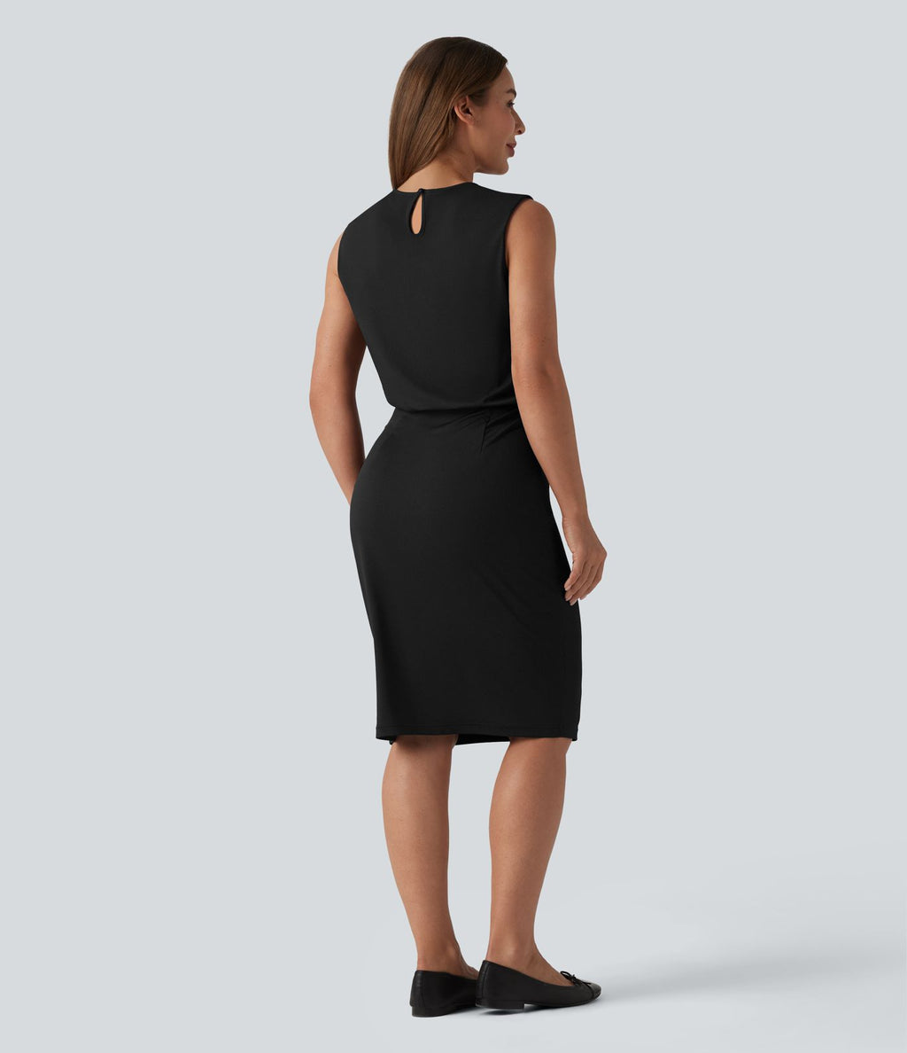 Robe midi tailleur col rond sans manches dos goutte d'eau