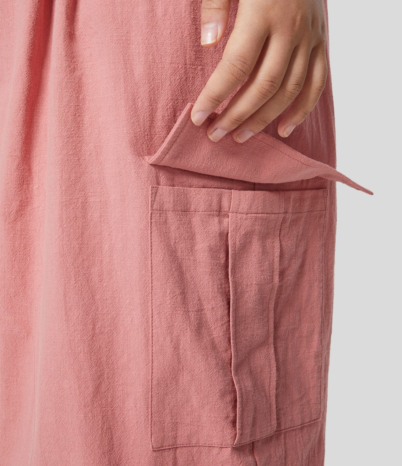 Pantalon Palazzo Fluide à Taille Haute avec Plis et Multiples Poches, Style Décontracté, Aspect Lin