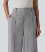 Pantalon tailleur droit taille haute aspect lin avec poches
