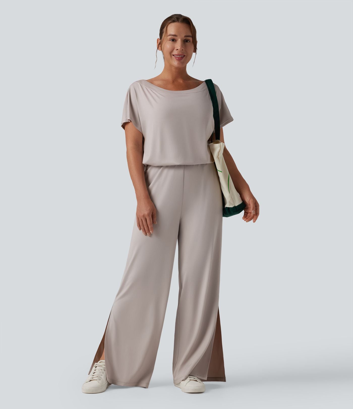 Combinaison casual asymétrique manches courtes avec poches et fente - Easy Peasy