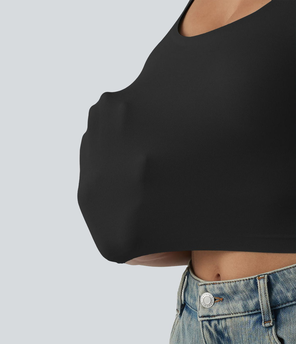 Crop top casual col U avec brassière intégrée — Bonnets B-E