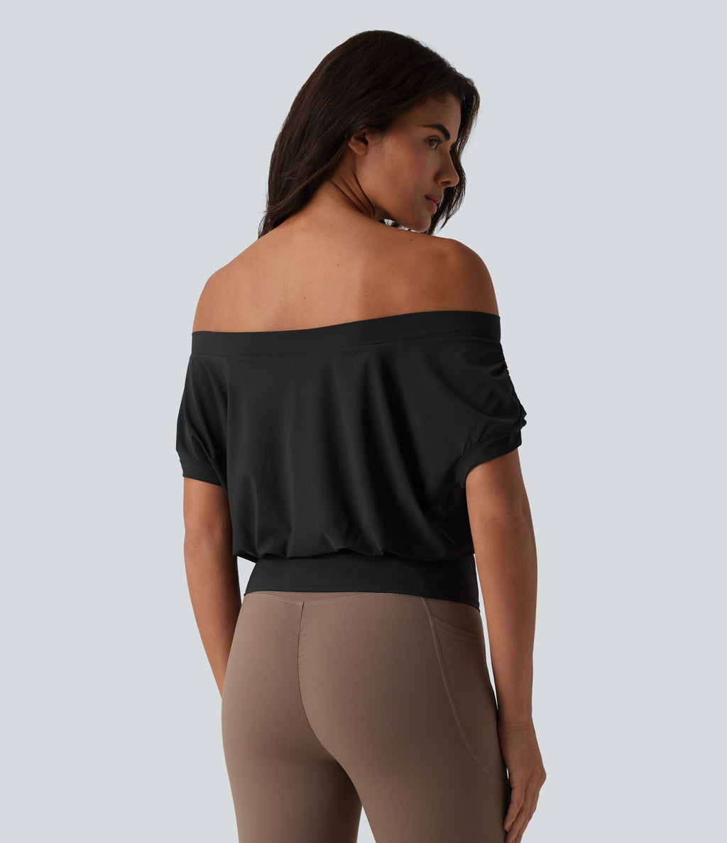 Haut de sport yoga épaules dénudées manches courtes oversize effet frais InstantCool séchage rapide