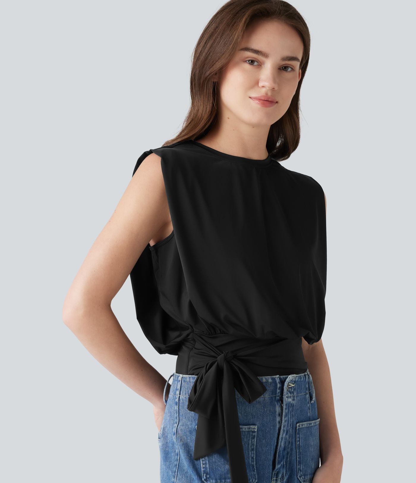 Haut décontracté, col rond, sans manches, à nouer sur le côté, à effet frais InstantCool, protection solaire UPF50+