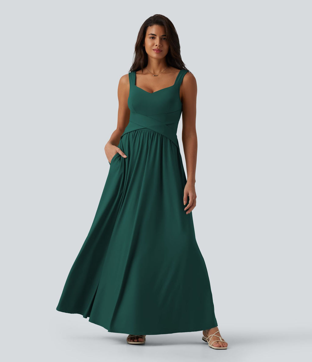 Robe longue fluide sans manches avec brassière intégrée (Bonnets E-G) et poches