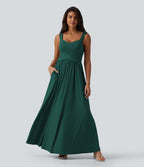 Robe longue fluide sans manches avec brassière intégrée (Bonnets E-G) et poches