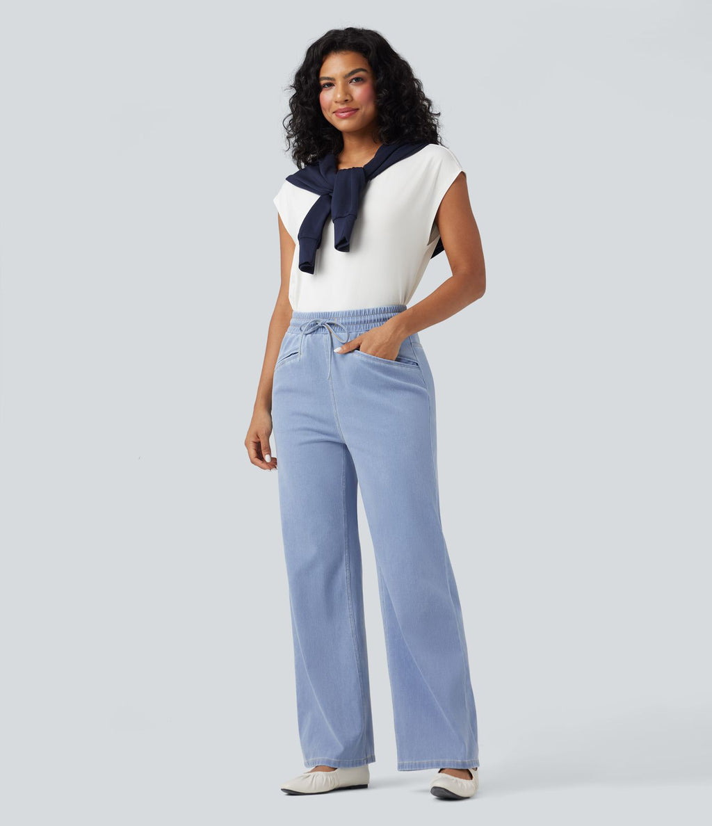 Jean Halara Flex™ taille haute large à cordon de serrage en maille extensible effet frais InstantCool avec poches