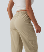 Pantalon décontracté coupe droite taille mi-haute avec poches