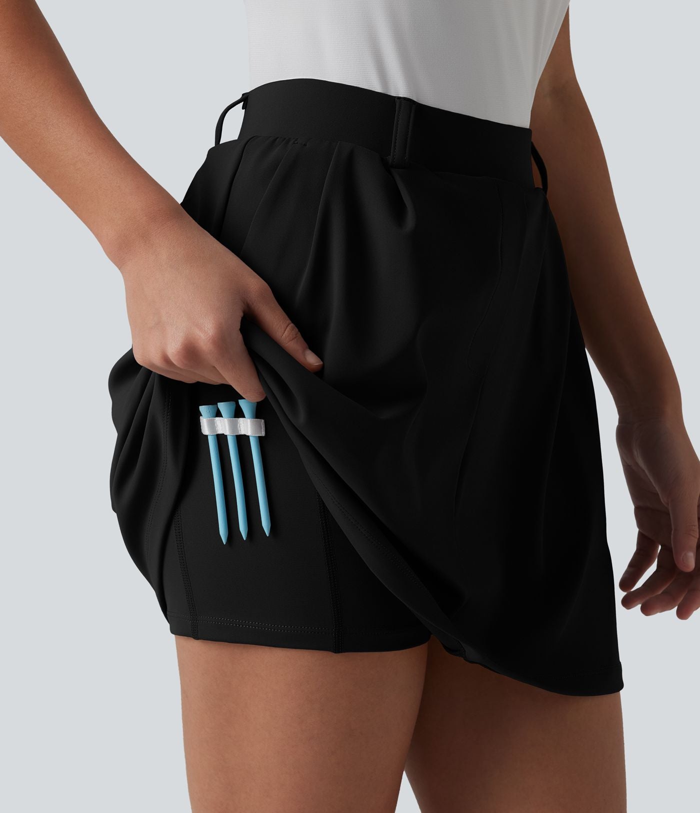 Jupe de golf 2-en-1 évasée taille mi-haute avec poches tees — Poches spéciales golf
