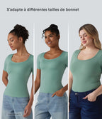 T-shirt casual col rond échancré à manches courtes avec brassière intégrée — Bonnets B-E