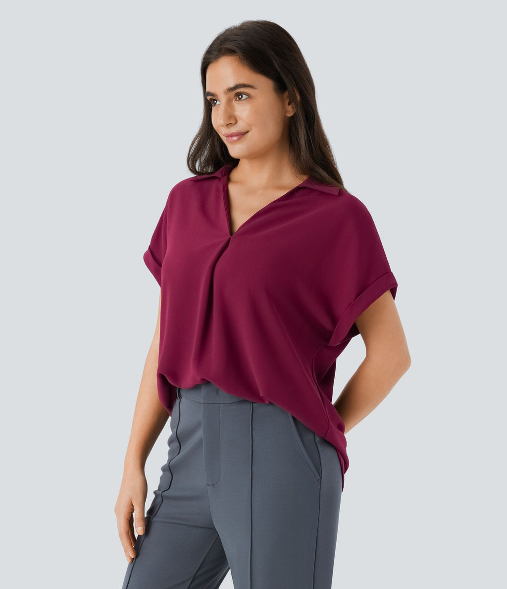 Chemise de travail col V avec ourlet arrondi