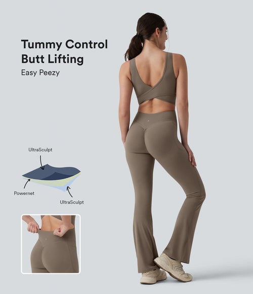 Combinaison d'entraînement Halara UltraSculpt™ évasée dos nu croisé gainante galbante avec fronces et coussinets fixes avec poches - Easy Peasy