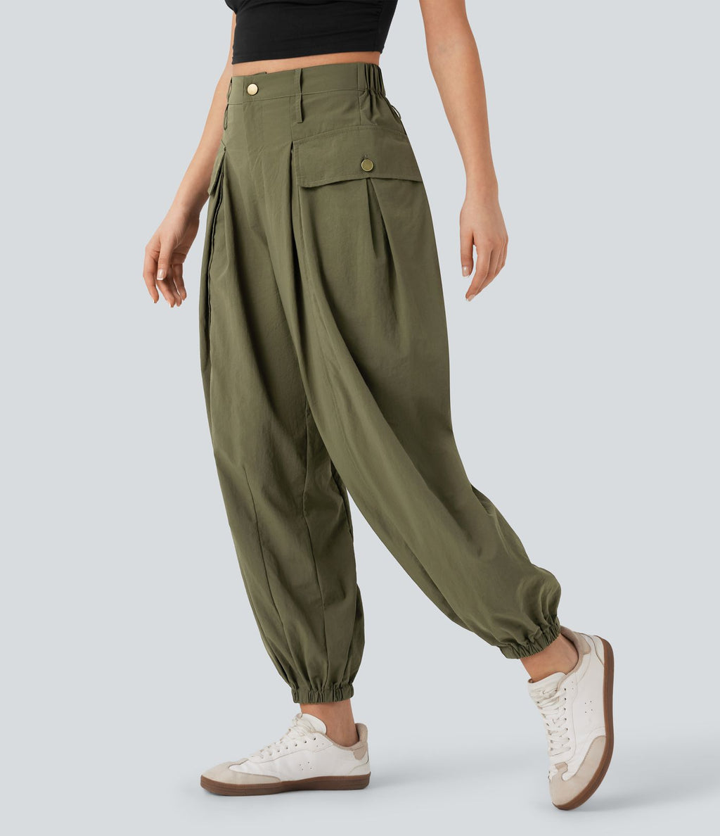 Jogging cargo décontracté taille haute avec poches à rabat