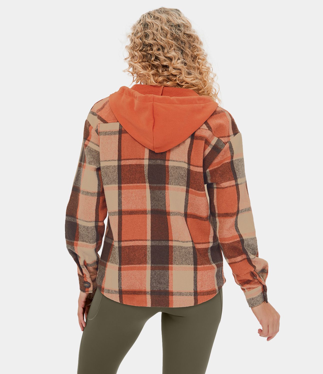 Veste de Casual à Carreaux en Polaire à Capuche avec Cordon de Serrage Boutons et Poches Latérales