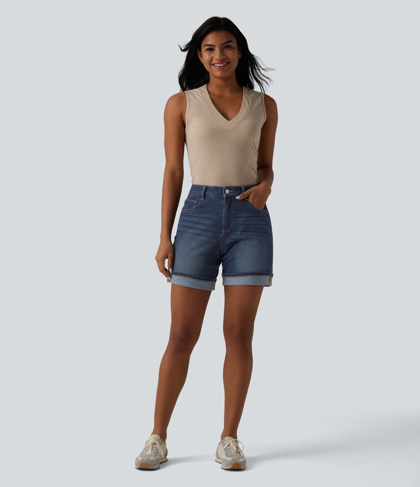 Short en jean Halara Flex™ casual taille haute 15 cm avec poches