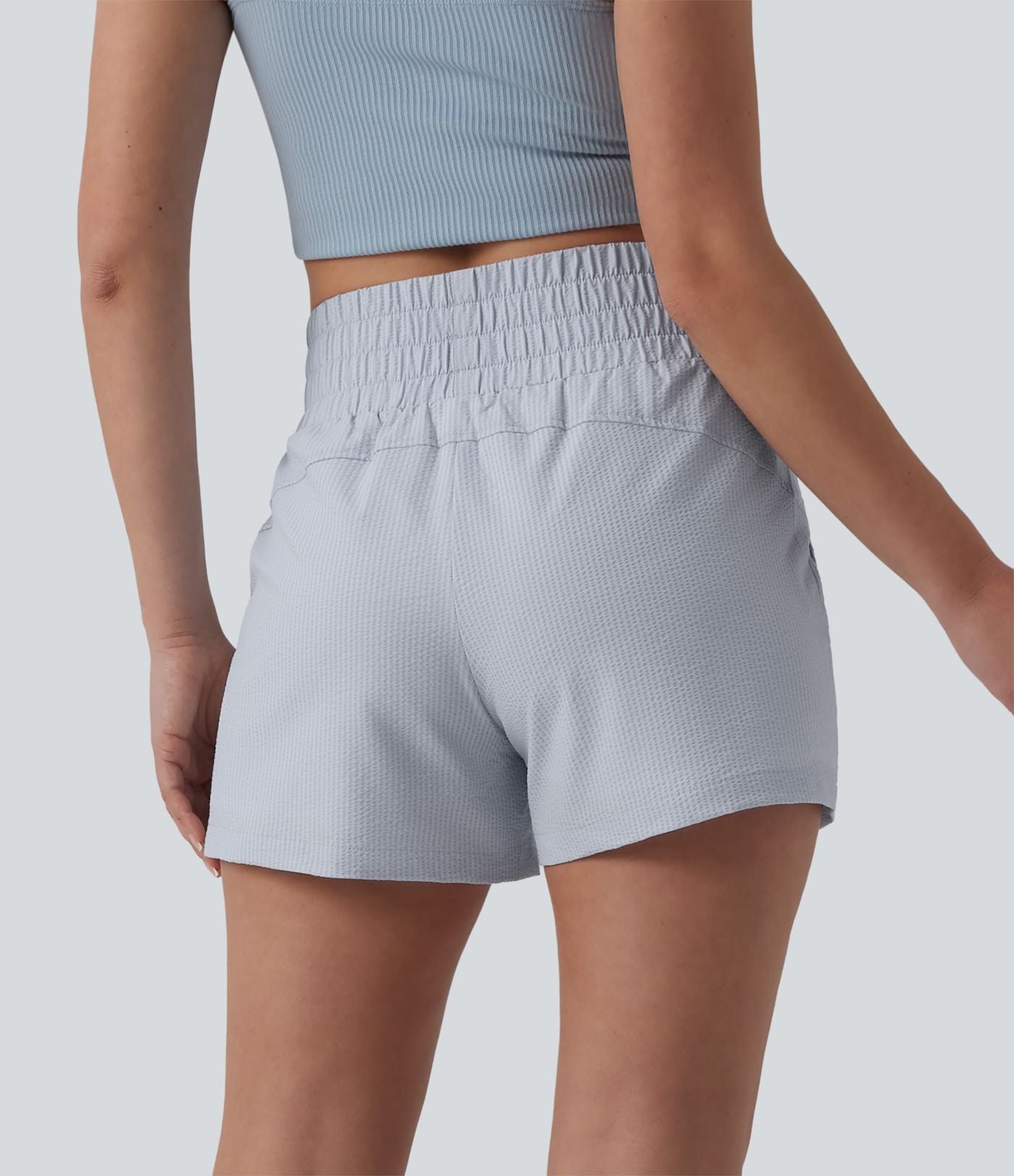 Short casual ample taille haute séchage rapide aspect froissé avec poches