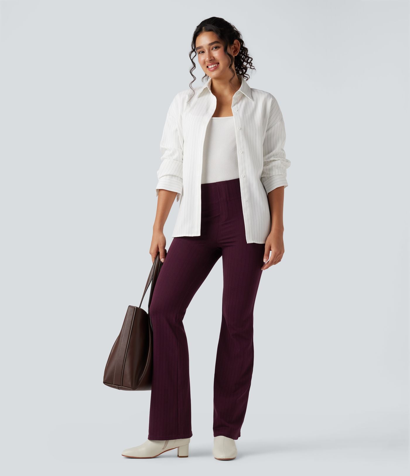 Halara Flex™ Pantalon tailleur évasé à rayures taille haute avec poches
