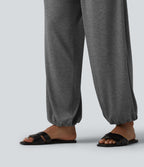 Jogging casual taille haute froncé avec poches