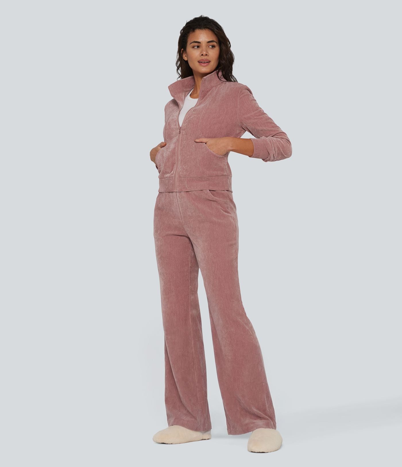 Veste d'intérieur en velours à manches longues avec poches