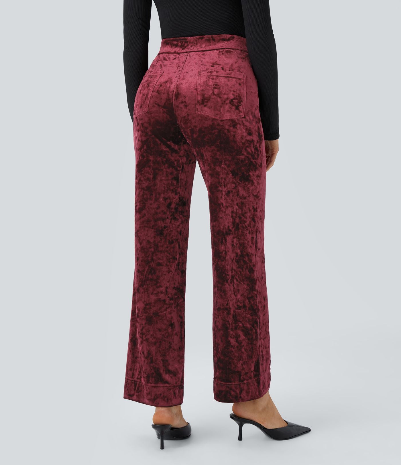 Pantalon en Velours Taille Haute avec Bouton Multipoches Droites